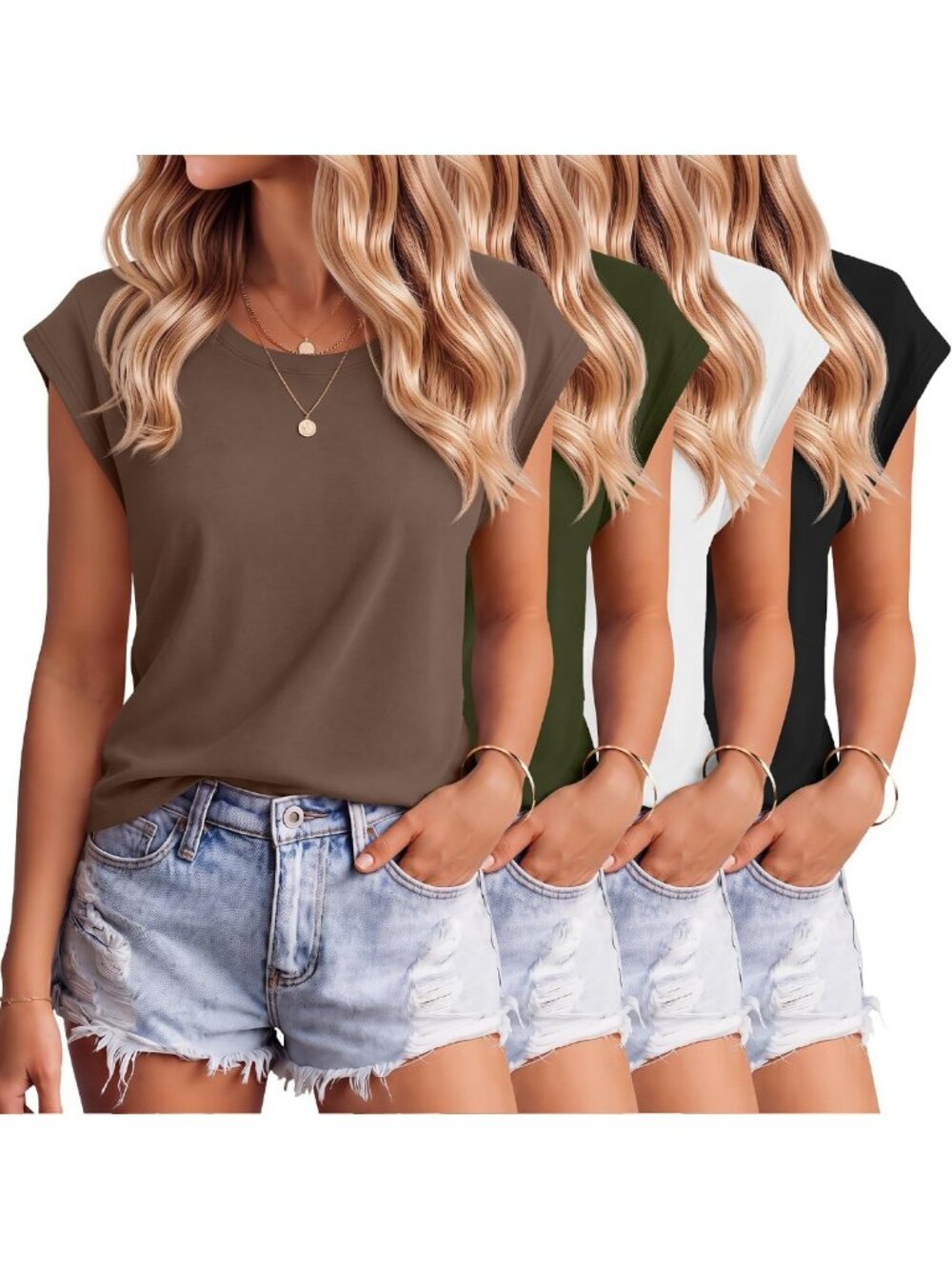 4 Pack Women's Cap Sleeve T-Shirts - Soft Cotton, Casual Style, Versatile Tops